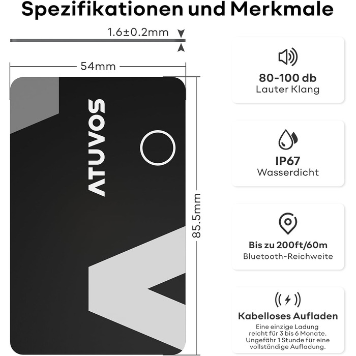 ATUVOS Air Tag Card Wallet Tracker Card Thin 1.6mm, Rechargeable Wallet Finder Compatible with Apple's Find My APP (iOS ONLY, Android Not Supported), Item Finder for Suitcases/Wallets/Luggage