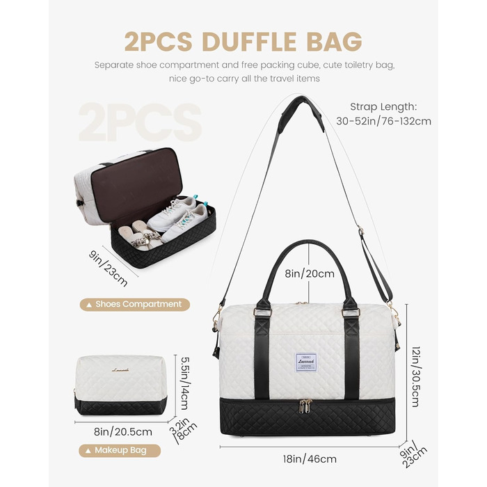 Спортивна дорожня сумка LOVEVOOK для жінок, велика, ручна поклажа, для подорожей, вихідних, сімейного відпочинку, сумка для лікарні/перевдягання, сауна, басейн, XXL, 2 шт. (Бежевий, Чорний)