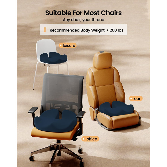 Ортопедична подушка для сидіння ProtoArc - для офісного крісла, автомобіля, інвалідного візка. З піною з пам'яті, рівномірний розподіл тиску, великий розмір, Navy Blue