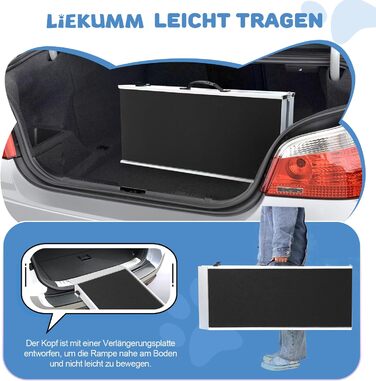 Рампа для собак Liekumm 90 кг, телескопічна, алюмінієва, 99-182 см, для авто, кросоверів, сходів, дверей