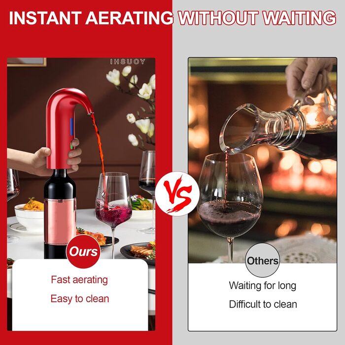 Cosyall Electric Wine Decanter, Electric Wine Aerator, One-Button Automatic Wine Dispenser, Rapid Oxygen Enrichment for Red Wine, Wine Enhancer for Family Gatherings Gift (red)