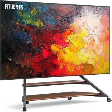 Підставка для телевізора FITUEYES 75-100 дюймів, мобільна, регульована по висоті, з полицею та кабелеуправлінням, горіх