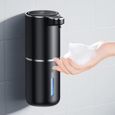 Amzavls Soap Dispenser Automatic, 380ml Wall Mount Touchless Electric Soap Dispenser with Sensor, USB Rechargeable Foam Soap Dispenser for Bathroom, Kitchen, Office Black