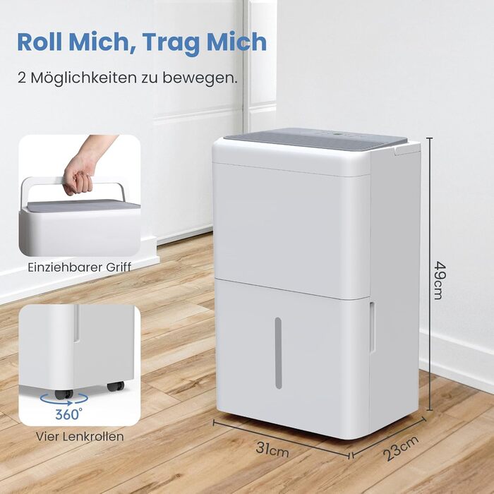 Зволожувач повітря Newentor 25л/день - 270W, для приміщень до 80м², 10 років гарантії, для підвалів, з 2м шлангом, знімний фільтр, таймер