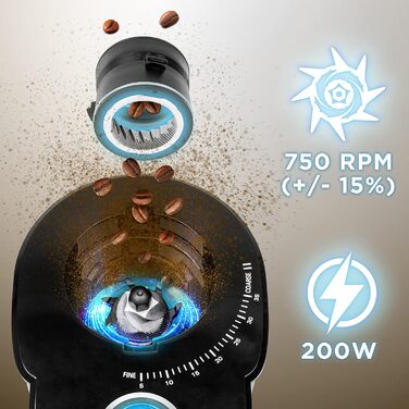 Електрична кавомолка Duronic BG200: 200W, 200г зерен, регулювання помелу, для френч-пресу