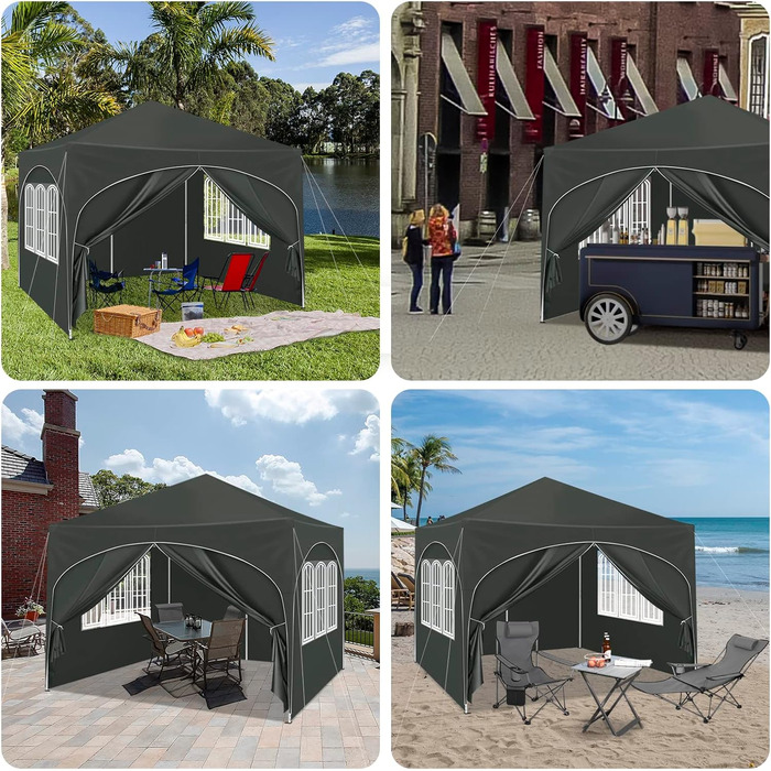 WOLTU Gazebo, Folding Gazebo 3x3 m, with 4 Side Walls, Party Tent Waterproof UV Protection 50+, Adjustable Height Garden Gazebo, with Carry Bag, for Outdoor Garden Camping Grey