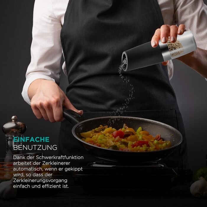 Електрична млин для перцю MasterPRO Foodies Collection 5.6x22 см, чорна - з двома відсіками, безпечний дизайн