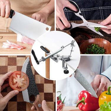 RUIXIN PRO RX-009 Professional Knife Sharpener with 10 Sharpening Stones, 360° Rotation, Stainless Steel Swivel Design with Fixed Angle, Kitchen Knife Sharpener and System