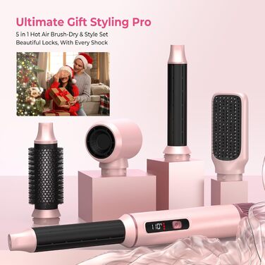 Мультистайлер для волосся 6 в 1 MogaWave Pro Air Styler 1000W: фен, автоматичний стайлер для завивки, вирівнювач та об'ємна щітка (Рожевий)