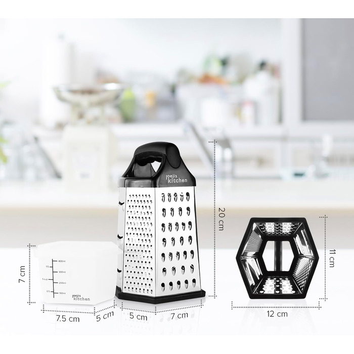 Трка для сиру Joeji's Kitchen з контейнером - 6 сторін, ручна, з нержавіючої сталі, багатоцільова для сиру, овочів та фруктів
