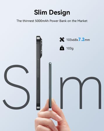 Power Bank Kuulaa Ultra Slim Magsafe, 5000mAh, Бездротова зарядка, Type-C, 20W, для iPhone 15/14/13/12, Space Gray