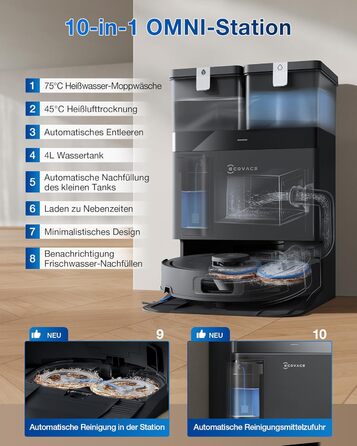 Робот-пилосос ECOVACS DEEBOT T30S PRO з функцією миття, 11000 Па, технологія ZeroTangle, миття гарячою водою 70°C, TruEdge™ для миття країв, акумулятор 6400 мАг, AI-уникнення перешкод (T30C OMNI S)