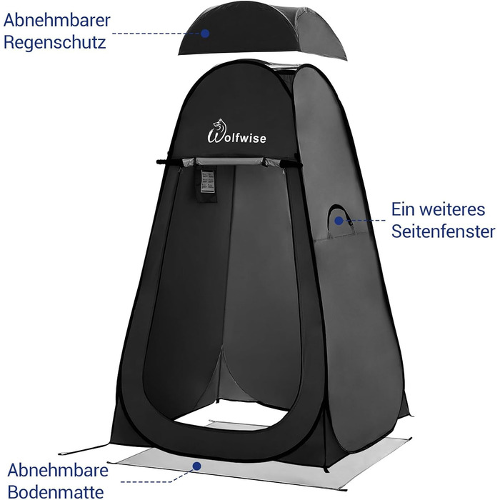 WofWise Portable Camping Shower Toilet Tent with UV Protection - Outdoor Privacy Shelter (Black, L)