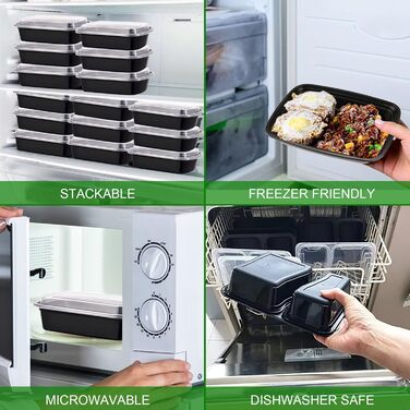 Набір контейнерів для їжі Meal Prep, 20 шт., 32 oz (2 відділення) - BPA Free, для мікрохвильової печі, морозильника та посудомийної машини