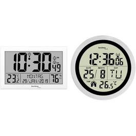 Technoline WS 8016 Modern Digital Radio Wall Clock with Temperature Display, Plastic, White, 225 x 143 x 24 mm WS8016WEISS (White, Bundle with Radio Wall Clock 147 x 79 mm)