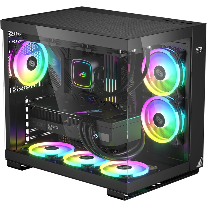 Корпус ПК Tower ATX C3T500 ARGB від PCCOOLER: 6 вентиляторів ARGB, підтримка RTX 40, подвійне скляне бокове вікно, чорний колір