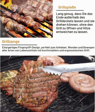 Набір аксесуарів для гриля та барбекю Grilljoy, 24 предмети, нержавіюча сталь в алюмінієвому кейсі, термостійкі ручки, для кемпінгу та саду