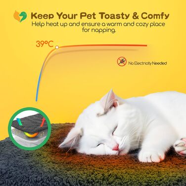 Self-Heating Blanket for Dogs & Cats, Pet Heating Mat Winter, Washable Heating Blanket for Dogs, Self-Warming Dog Mat Fluffy Warm, Thermal Blanket for Dogs Non-Slip, Gray, 115x70cm