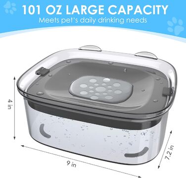 Миска для собак AONKEY, 3 л, без розливання, велика, витокостійка, зменшує потребу у доливанні, захист від бризок, без безладу, без крапель, повільна годівниця для собак, сіра