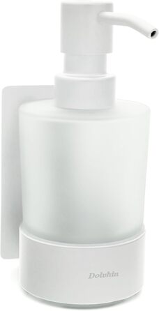 Dolvhin® Soap Dispenser Wall Mount No Drilling | Frosted Glass Hand Soap Dispenser | Stainless Steel Pump Dispenser & Wall Holder | Adhesive Wall Soap Dispenser | Dish Soap Dispenser 250ml | Matte White