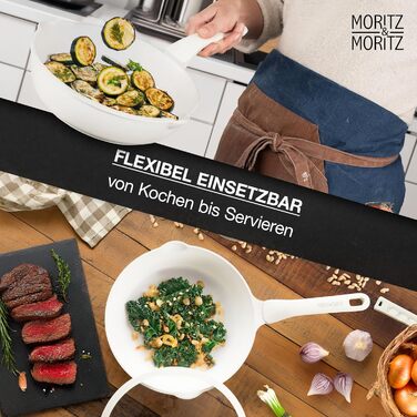 Сковорода Moritz & Moritz 26 см з кришкою - антипригарне покриття, Soft-Touch ручка, для смаження, тушкування, варіння на пару, підходить для всіх плит (кремовий)