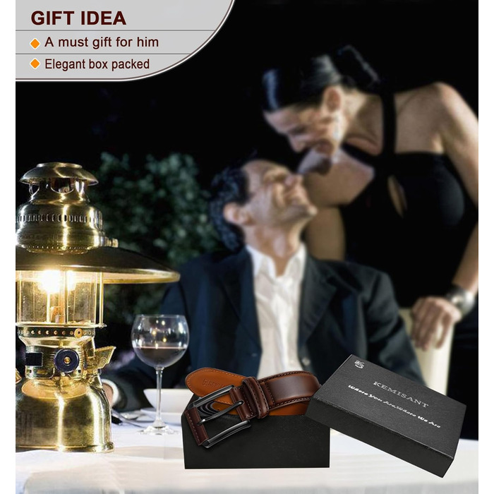 Чоловічий ремінь KEMISANT 2 шт. – шкіряний ремінь для чоловіків, повсякденний, для гольфу, до джинсів, 3,5 см, 2 шт. в упаковці, чорний/кавовий, розмір 63-110 см