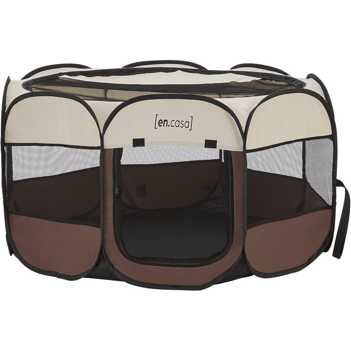 Клітка-забіг для собак Telford en.casa, 58x114x114 см, коричнево-кремовий, для внутрішнього та зовнішнього використання