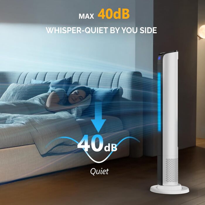 Вентилятор вежний Bonnlo з пультом, Wi-Fi, LED-дисплеєм, 3 швидкості, 3 режими (природний/звичайний/нічний), 60° осциляція, 24 ft/s, 40 дБ, білий