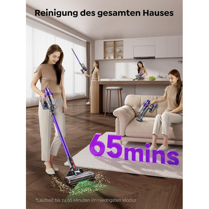 SMOTURE Бездротовий акумуляторний пилосос 50 000 Па, 65 хв роботи, міні-турбонасадка, самостійна парковка, антизаплутана щітка, док-станція на стіні, для шерсті тварин/килимів/твердих поверхонь/автомобіля, модель: VAC02, темно-фіолетовий