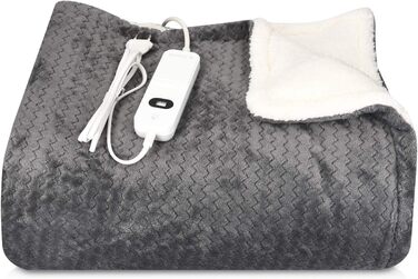 Електрична ковдра Navaris XXL з підігрівом 180x130 см, 3 режими, автовимкнення, пральна, сіра та біла, плюшева