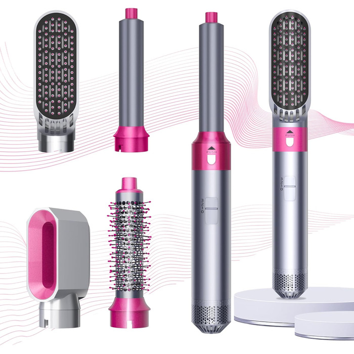 Набір для укладки волосся Airstyler 5 в 1: фен-щітка, термощітка, плойка для локонів, об'ємна щітка, для випрямлення, сушіння, створення об'єму та локонів (сірий)