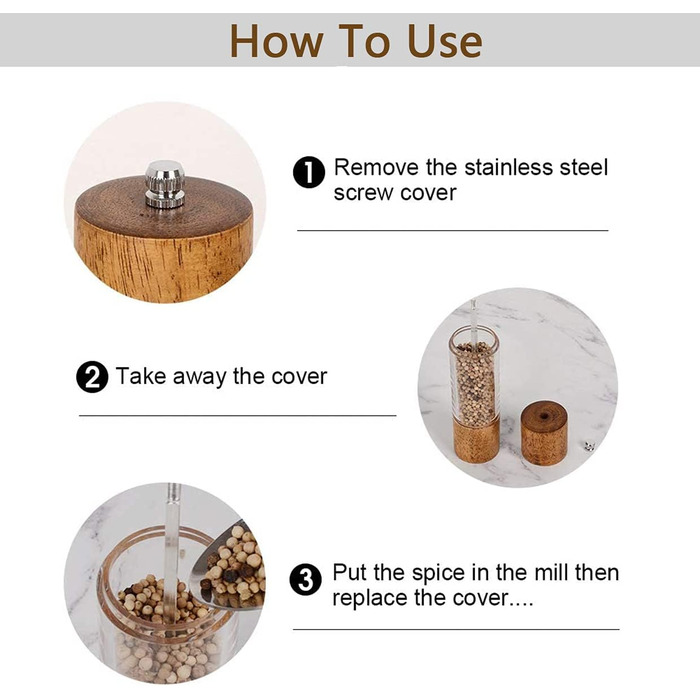 Salt and Pepper Grinder Set of 2 with Coasters, Manual Pepper Grinder, Wooden Salt Grinder, Adjustable Ceramic Grinder for Spices, Pepper, Salt, Height: 21.5 cm