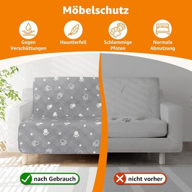 Водонепроникний килимок для собак Pick For Life: захист диванів та ліжок. Легко миється, підходить для великих та маленьких собак (сірий & білий, 97x190 см)