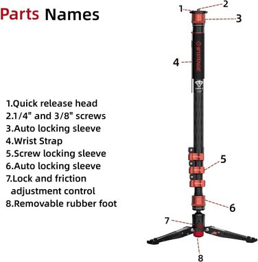 Штатив монопод IFOOTAGE Cobra 3 C180F з вуглецевого волокна - 3-в-1 для фото та відео