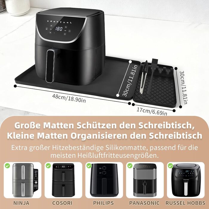 Стійка до вогню силіконова підставка 48x30 см для фритюрниці, кухонного приладдя, захист від нагріву, робочої поверхні, кавомашини, сумісна з Ninja, Cosori, Philips Airfryer