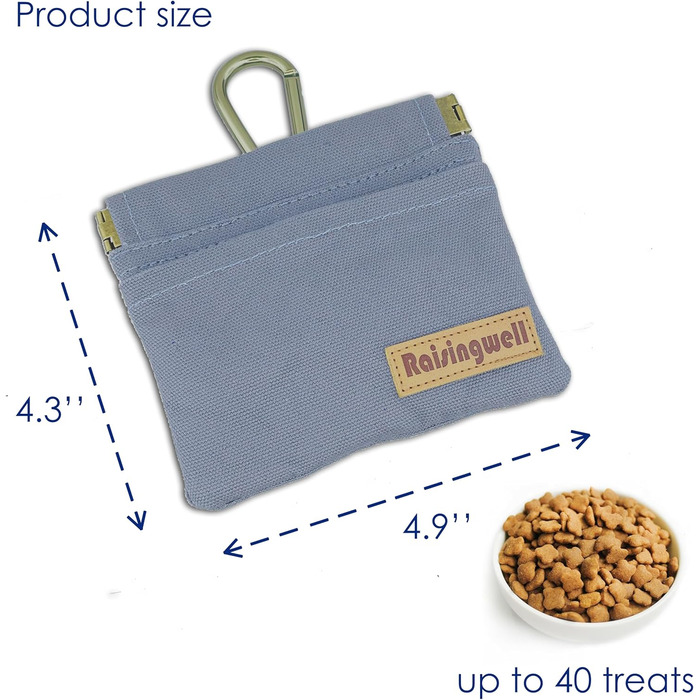 Сумка для корму для собак Leckerlibeutel: міцна бавовняна сумка для прогулянок з карабіном та самозакривною застібкою. Ідеально для подорожей та активного відпочинку (сірий)