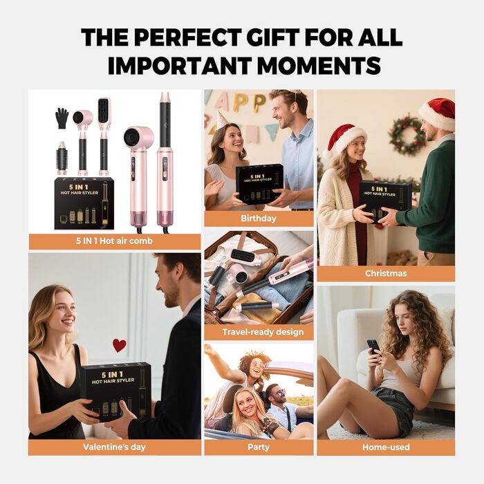 OKWRAP Haarstyler 5 в 1: Airbrush, фен, локони, випрямляч. Набір для створення зачісок (рожевий)