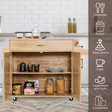 Кухонний візок Giantex на колесах з робочою поверхнею, білий, 116 x 40 x 85 см