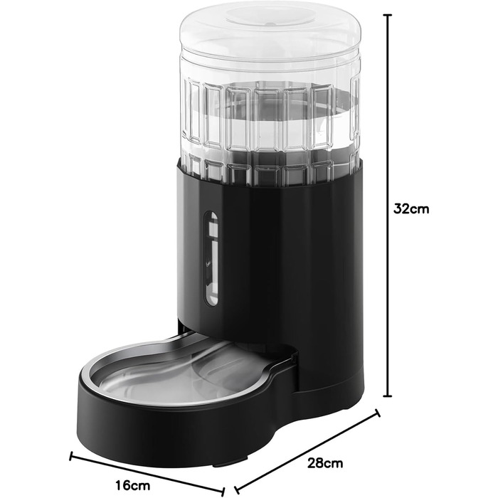 Автоматичний поїльник для води для тварин 4L з нержавіючою чашею, бездротовий, з прозорим вікном, чорний