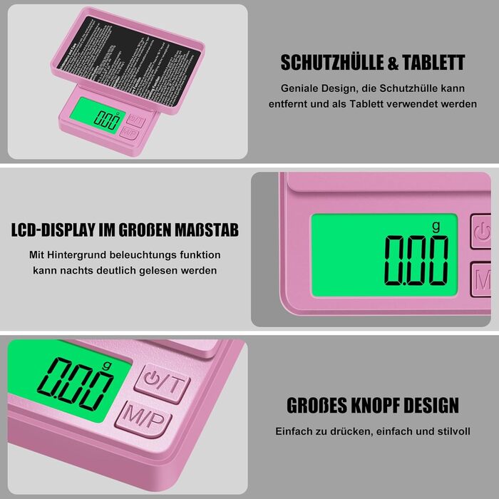 Кухонні ваги Diyife: прецизійна модель 1000г з LCD дисплеєм (зелений/рожевий)