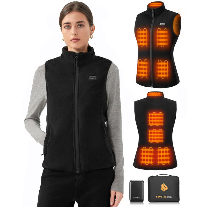 Жіноча флісова жилетка з підігрівом та Powerbank 16000mAh, 9 зон підігріву, контролер, світлодіодне освітлення, чорний