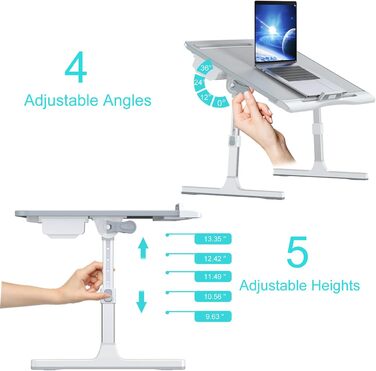 Клеар - Регульований столик-підставка для ноутбука на ліжко/диван/підлогу, XL (15.7'x23.6'), сірий, з двома висувними ящиками