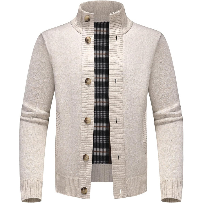 Чоловічий светр з кишенями, теплий і товстий, на осінь та зиму, бежевий, розмір S