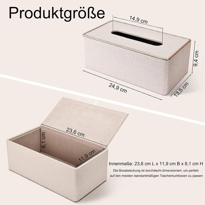 Скляниця для серветок Rarapop з PU-шкіри, прямокутна, для комода, ванної кімнати, офісу (Бежевий)