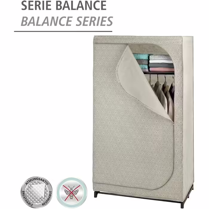 WENKO Wardrobe Model Balance with Shelf and Clothes Rail, Fabric Wardrobe for Dust-Free Storage of Textiles, Metal Frame, Breathable Non-Woven Material, 90x160x50 cm, Taupe