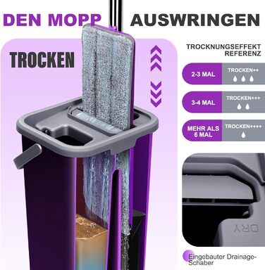 Набір для миття підлоги Masthome з відром: плоский моп, 3 мікрофібрових насадки, відро з нержавіючою сталею, моп з функцією віджиму, для прибирання підлоги