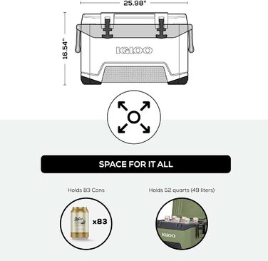 Термобокс IGLOO BMX 52 49L зелений – міцний охолоджувач для кемпінгу, риболовлі, фестивалів, роботи. Зберігає холод до 49 літрів