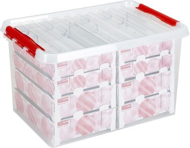 Sunware Q-Series Box for Christmas decorations with shelves for 116 baubles, transparent/red, one size