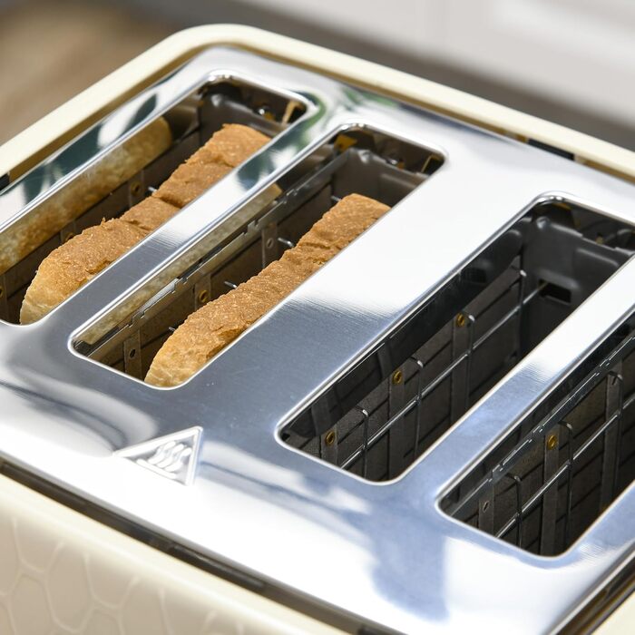 Набір чайник та тостер HOMCOM 1.7L, 4 тости, 7 рівнів підсмажування, автоматичне вимкнення, розморожування, підігрів, піддон для крихт, бежевий