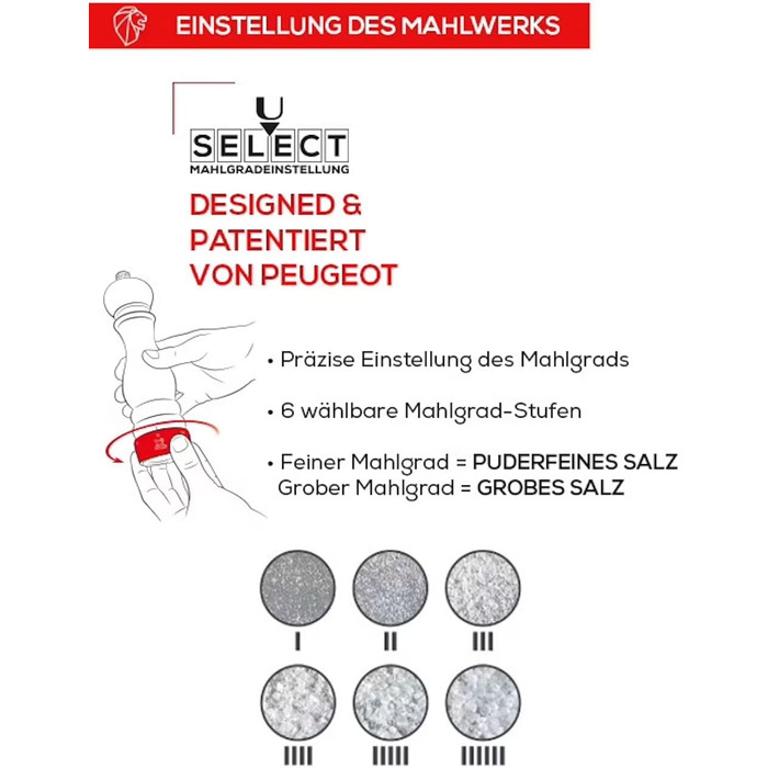 Набір для солі та перцю Peugeot Paris u'Select 18 см - 6 ступенів помелу, механізм Zirlion, дерев'яний (шоколад)